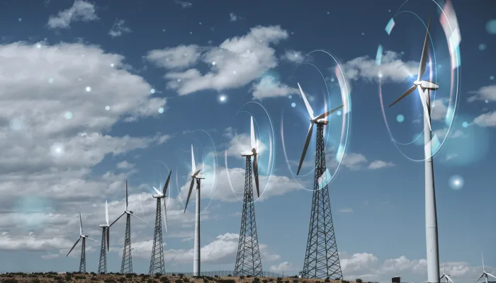 Wind energy with wind turbines background